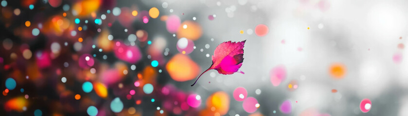 Poster - Beautiful blurred autumn leaves with vibrant bokeh circles in a colorful background setting