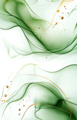 Poster - Abstract green and white marble background with flowing waves and golden accents, creating serene and elegant atmosphere. Perfect for modern design projects