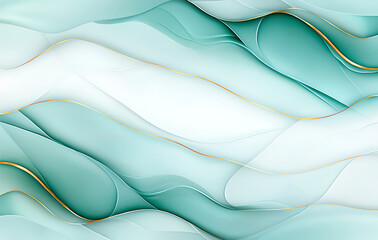 Poster - Abstract green marble texture with golden veins, featuring smooth flowing waves and serene color palette. This design evokes sense of calm and elegance