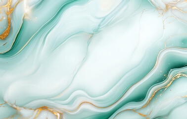 Poster - Abstract green marble texture with golden veins, showcasing fluid patterns and elegant swirls. This design evokes sense of tranquility and sophistication