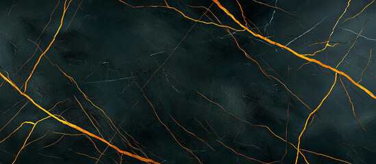 Poster - Black marble background with golden veins, showcasing luxurious and elegant design. Perfect for interior decor, wallpapers, or graphic design projects