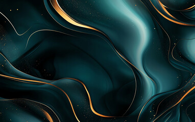 Poster - mesmerizing dark green and gold abstract background with flowing waves and shimmering details, creating sense of elegance and depth. Perfect for various design projects