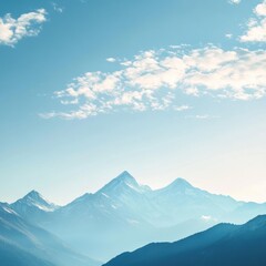 Fototapete - Majestic mountain range under a clear blue sky with soft clouds and space for your text. Generative AI
