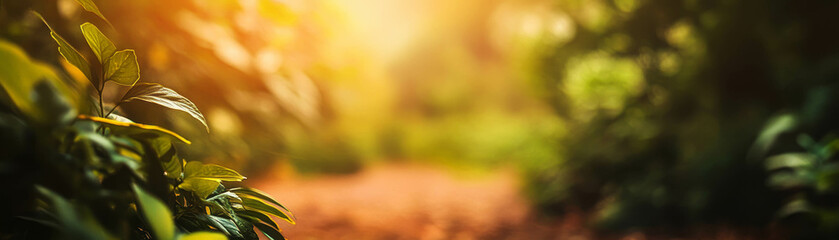  - Winding path through vibrant forest with bokeh highlights and soft lighting