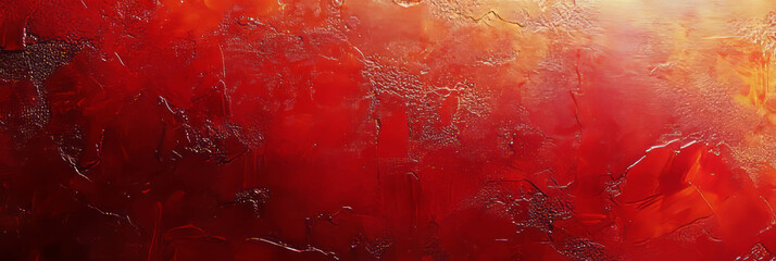 Poster - Bright cherry red cement wall texture against a light yellow background for design purposes