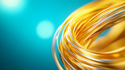 Poster - Abstract golden wires create a dynamic visualization against a blue background, representing innovation and modern technology.