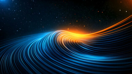 Poster - Abstract wavy lines in blue and orange tones, creating a dynamic visual effect against a starry background.