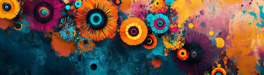 Poster - Circular arrangement of abstract flowers showcasing vibrant African textures and colors