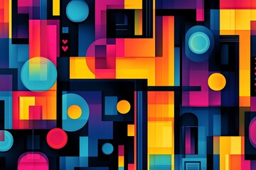 Poster - Vibrant abstract geometric pattern with overlapping shapes and bold colors.