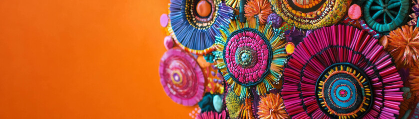 Poster - Circular arrangement of abstract flowers with vibrant African textures on bright background