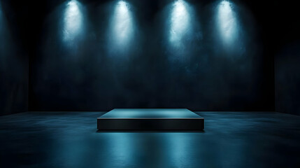 Poster - A dimly lit stage with a spotlight, creating an atmosphere of anticipation and creativity for presentations or performances.