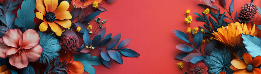 Poster - Circular arrangement of vibrant abstract flowers with unique African textures