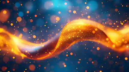 Poster - A dynamic and vibrant swirl of orange light, creating an ethereal atmosphere with sparkling bokeh against a blue backdrop.