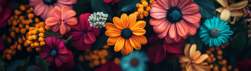 Poster - Circular arrangement of abstract flowers with vibrant African inspired textures and shapes