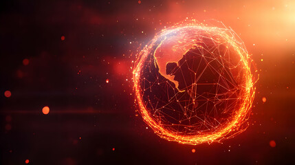 Poster - A glowing representation of the Earth surrounded by interconnected nodes, symbolizing global technology and communication.