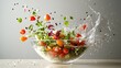 © Kitta Studio - Fresh Vegetables and Herbs Splashing in a Bowl of Water