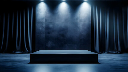 Poster - A modern stage set with dramatic lighting, perfect for theatrical performances, presentations, or artistic showcases.