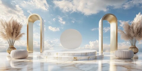 Poster - Stylish minimalist display setup modern studio digital artwork elegant atmosphere wide angle contemporary design