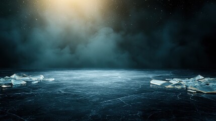 Poster - shattered ice reflection mysterious landscape digital art dark atmosphere wide view surreal concept