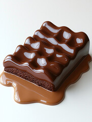 Sticker - Glossy chocolate flows over a textured cake layer, melting into a puddle on a white surface.