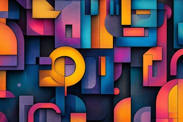 Poster - Abstract geometric artwork with vibrant colors and layered shapes.