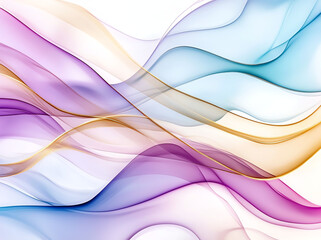 Poster - Abstract background featuring flowing waves in purple, blue, and gold hues, creating sense of movement and elegance. Ideal for artistic and modern design projects