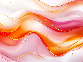 Poster - Abstract fluid art with vibrant orange and pink waves, showcasing smooth transitions and glossy finish, perfect for modern decor or backgrounds