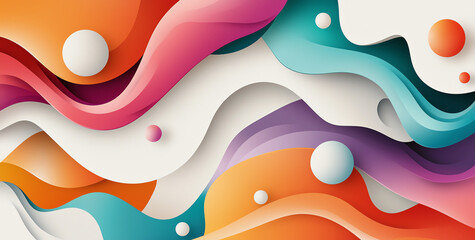 Poster - Colorful abstract background with fluid waves and circular shapes, creating vibrant and dynamic visual experience. design features smooth gradients and playful curves