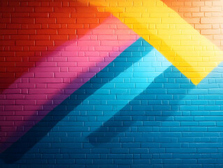 Poster - A vibrant geometric mural featuring bold colors and striking shadows, perfect for creative projects and modern decor.
