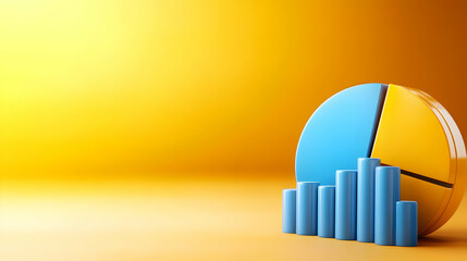Poster - A vibrant graphic featuring a pie chart and bar graph against a bright yellow background, representing growth and data analysis.