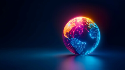 Poster - A vibrant, glowing representation of Earth, showcasing intricate details and colorful lights against a dark background.