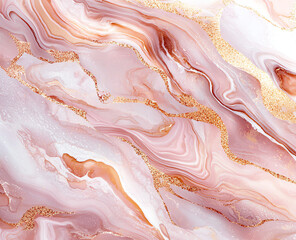 Poster - Abstract marble background with pink and gold colors, featuring fluid patterns and shimmering accents that evoke elegance and sophistication