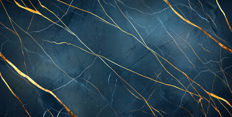 Poster - Abstract marble texture background with golden veins, showcasing blend of deep blue and gold tones, creating luxurious and elegant appearance