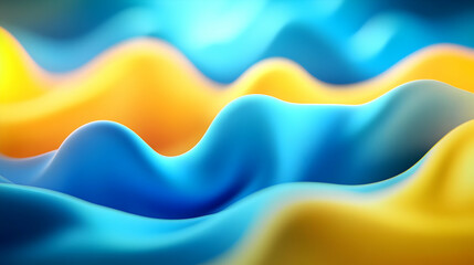 Poster - A vibrant wave pattern of yellow and blue, creating an abstract representation of movement and depth in textile design.