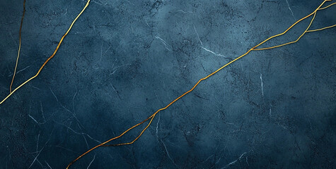 Poster - Marble texture with gold lines on dark blue background, creating elegant and modern design. Perfect for backgrounds or wallpapers