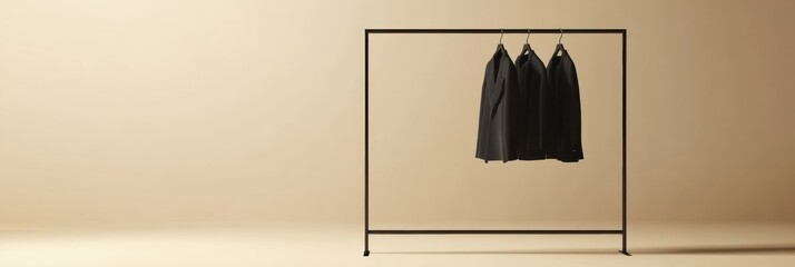 Leinwandbilder - Minimalist clothing rack displaying neatly arranged garments in a tranquil setting with soft lighting. Generative AI