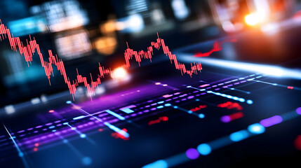 Poster - Dynamic stock market graph showcasing financial trends with vibrant colors and digital elements for modern business backgrounds.