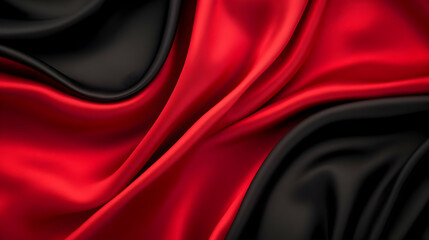 Poster - Elegant red and black silk fabric flowing together, creating a luxurious and dynamic texture perfect for backgrounds and designs.