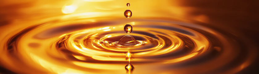 Poster - Droplets creating concentric circles on a bright reflective surface in dynamic display