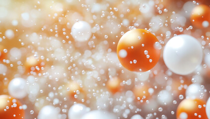 Wall Mural - a dynamic background of orange and white spheres floating in the air.