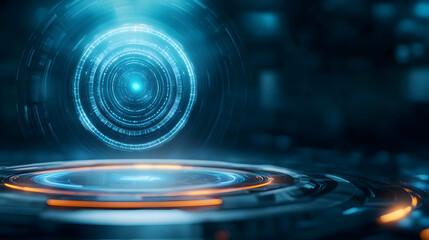 Poster - Futuristic technology background featuring glowing circles and digital patterns, ideal for sci-fi or tech-related projects.