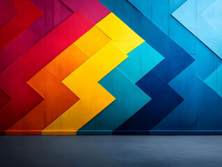 Poster - Vibrant, geometric wall design featuring bold colors and dynamic shapes, perfect for modern art and decor inspiration.