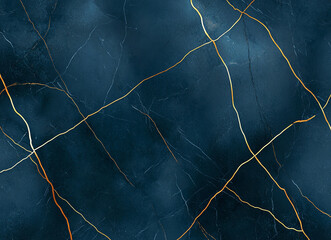 Poster - top down view of abstract marble pattern featuring dark blue and gold veins, creating luxurious and elegant design. Perfect for backgrounds or textures