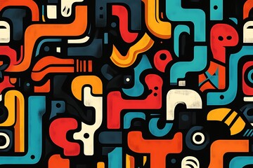Poster - Abstract geometric pattern with vibrant colors and organic shapes.