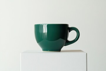 Aufkleber - Green ceramic cup placed elegantly on a white pedestal in a minimalist setting