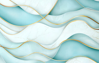 Poster - Abstract background with marble texture, blue waves, and golden accents creates serene and elegant atmosphere. Perfect for modern design projects