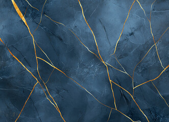 Poster - Abstract marble texture with dark blue and gold veins, creating luxurious and elegant background. Perfect for design projects and artistic expressions