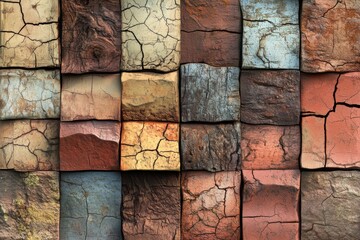 Aufkleber - Various textured stone blocks arranged in a grid pattern showcasing colorful surfaces and unique designs