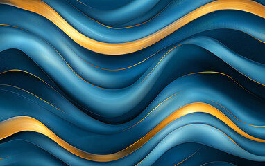 Poster - Abstract blue and gold waves create dynamic and elegant background, perfect for various design projects. smooth curves and contrasting colors evoke sense of fluidity and sophistication
