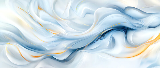 Poster - Abstract blue and white marble background with flowing waves and golden accents, creating serene and elegant atmosphere